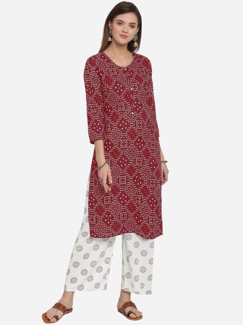 

Mirchi Fashion Women Maroon & White Printed Kurta with Palazzos