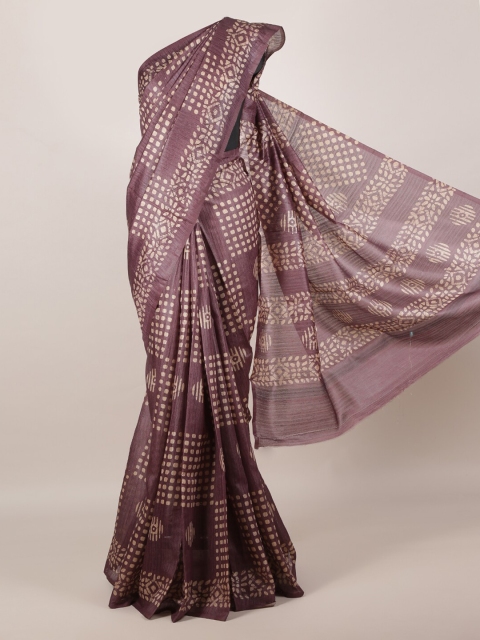 

Pothys Brown Printed Jute Silk Saree