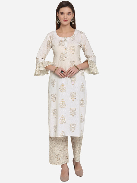 

Mirchi Fashion Women Off-White & Gold-Toned Printed Kurta with Palazzos