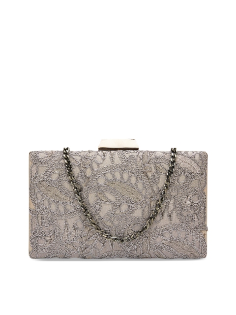 

Vdesi Gunmetal-Toned Embroidered Box Clutch, Metallic