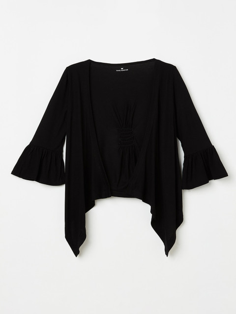 

Fame Forever by Lifestyle Girls Black Solid Open Front Shrug