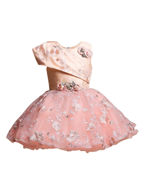 

BETTY Girls Peach-Coloured Printed Fit and Flare Dress