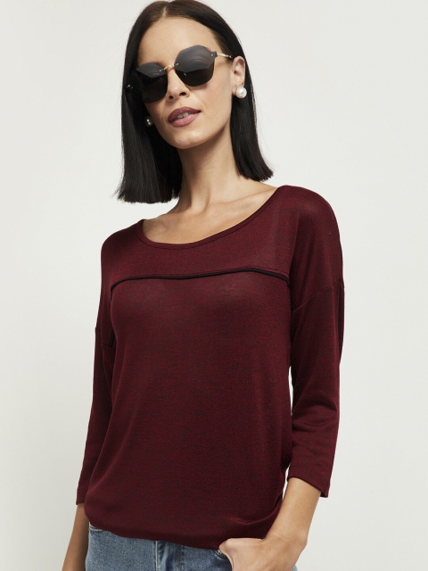 

max Women Maroon Solid Round Neck T-shirt
