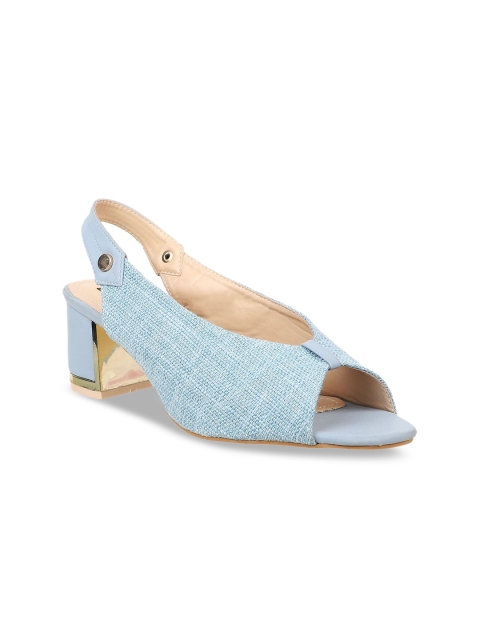 

Flat n Heels Women Blue Woven Design Block Heels