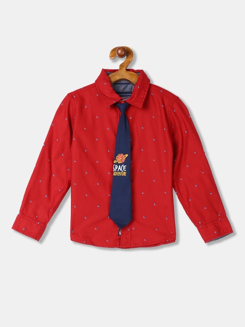 

Cherokee Boys Red & Navy Blue Regular Fit Printed Casual Shirt with Tie