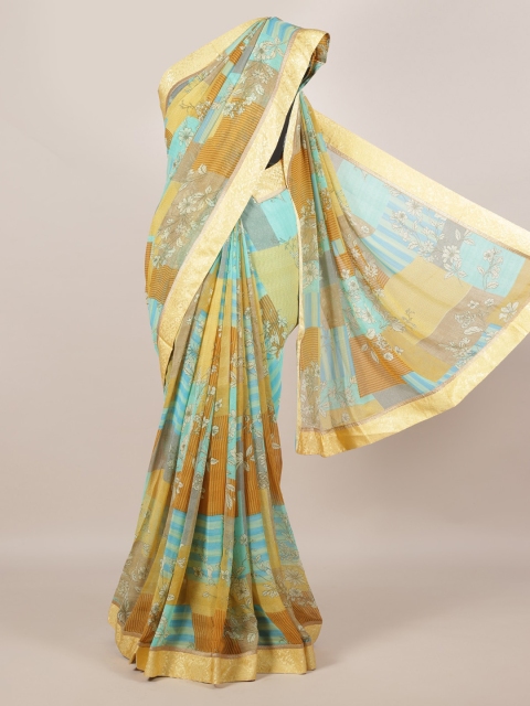 

Pothys Brown & Blue Poly Georgette Printed Saree