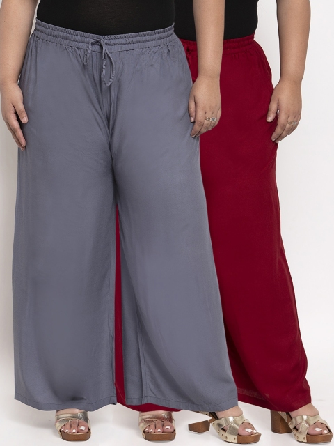 

TAG 7 PLUS Women Pack Of 2 Solid Straight Palazzos, Grey