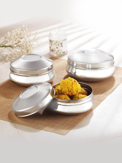 

Jensons Set Of 3 Silver Toned Stainless Steel Belly Storage with Steel Lid