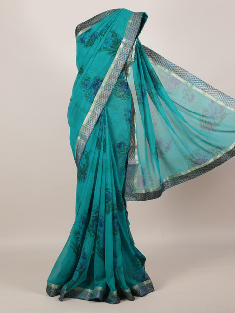 

Pothys Blue Printed Poly Georgette Saree