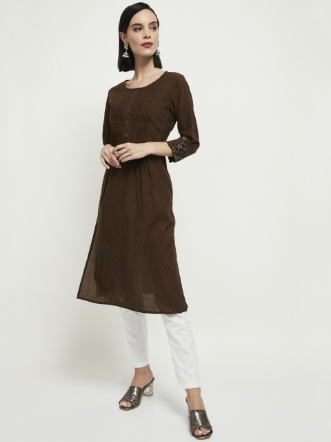 

max Women Brown Textured Kurta