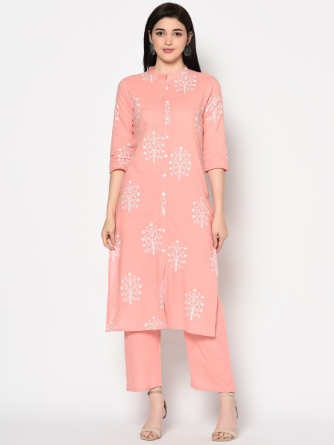 

GULMOHAR JAIPUR Women Peach-Coloured Printed Kurta with Trousers