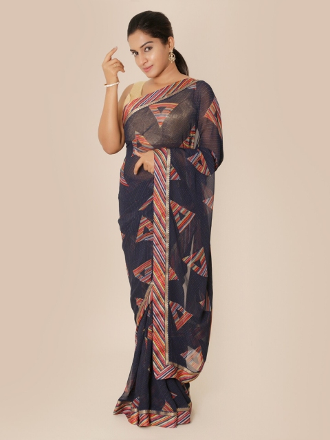 

Pothys Blue Printed Poly Georgette Saree