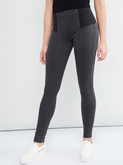 

max Women Charcoal Grey Solid Skinny Fit Jeggings
