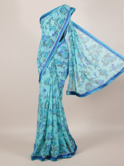 

Pothys Blue Printed Poly Georgette Saree