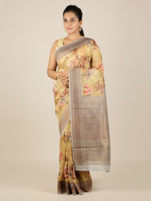

Pothys Green Embroidered Jute Silk Saree