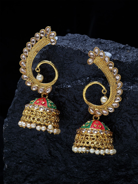 

Shining Diva Gold-Plated & White Dome Shaped Jhumkas