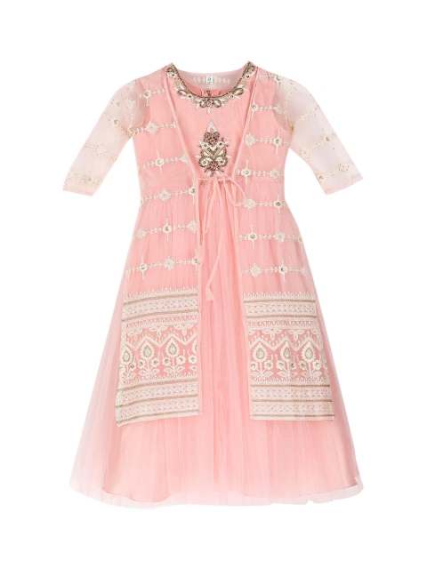 

BETTY Girls Peach-Coloured Self Design Maxi Dress