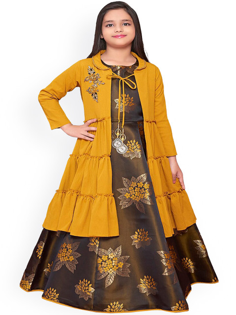 

BETTY Girls Black Printed Maxi Dress With Jacket