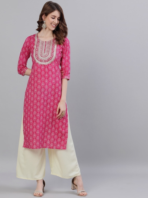 

Ishin Women Pink Printed Straight Kurta