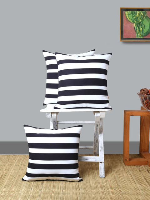 

ANS Black & White Set of 3 Striped Square Cushion Covers