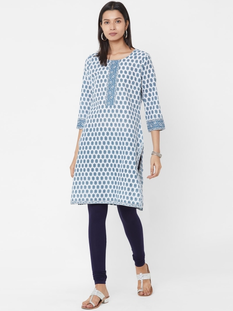

Vedic Women Blue & White Printed A-Line Kurta