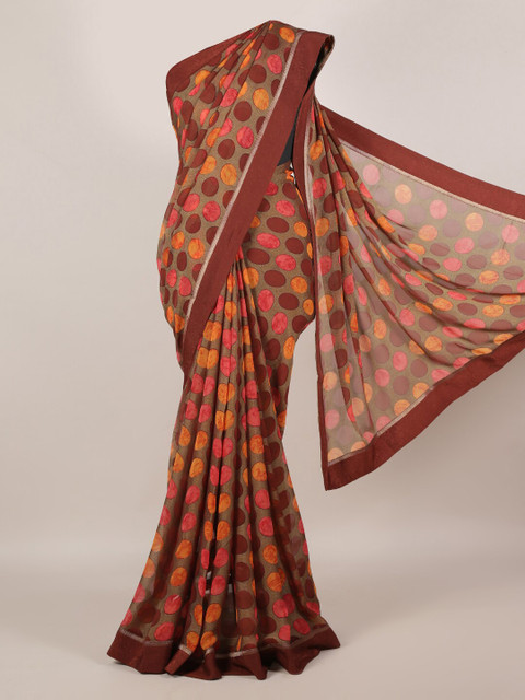 

Pothys Brown Printed Poly Georgette Saree