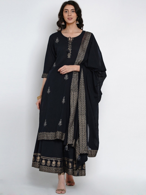 

Yuris Women Black Printed Kurta with Palazzos & Dupatta