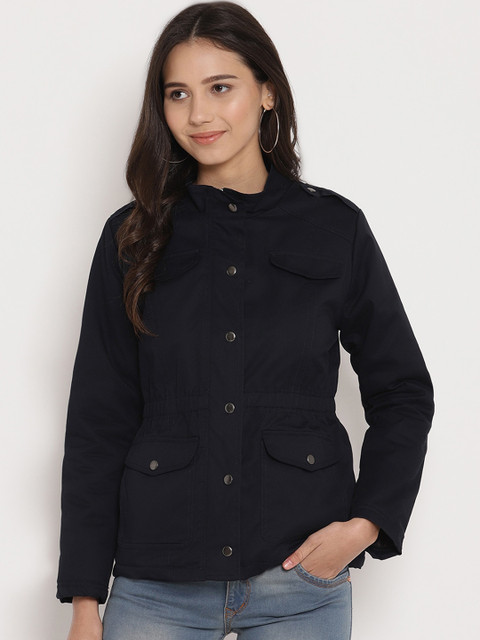 

FOSH Women Navy Blue Solid Tailored Jacket
