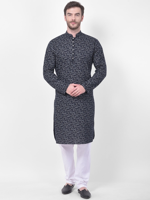 

SG LEMAN Men Blue & White Printed Kurta with Churidar