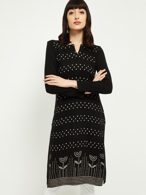 

max Women Black Printed Straight Kurta