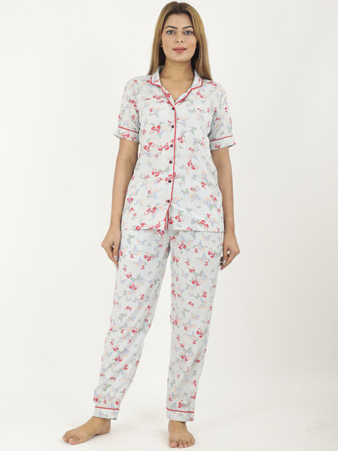 

NEUDIS Women Grey & Red Printed Night Suit