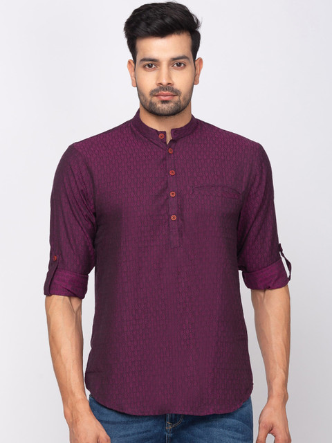 

SALWAR STUDIO Men Purple Woven Design Straight Kurta