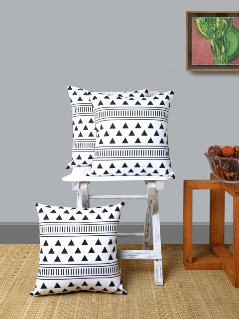 

ANS Black & White Set of 3 Geometric Square Cushion Covers