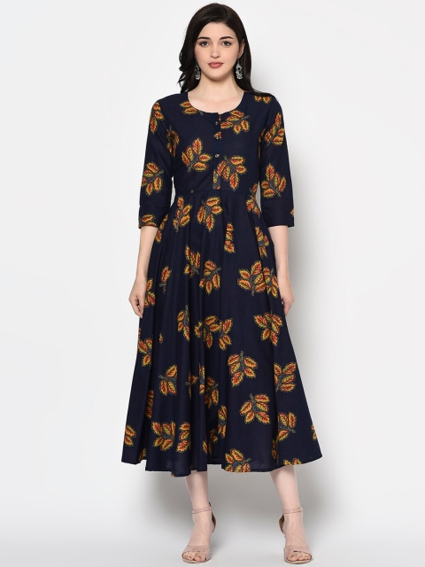 GULMOHAR JAIPUR Women Blue Printed Fit and Flare Dress