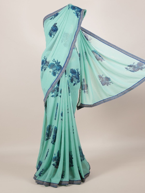 Pothys Green & Blue Poly Georgette Floral Printed Saree