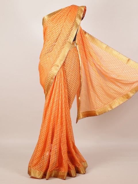 

Pothys Orange Printed Poly Georgette Saree
