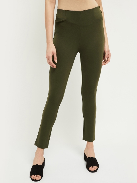

max Women Olive Green Skinny Fit Solid Treggings