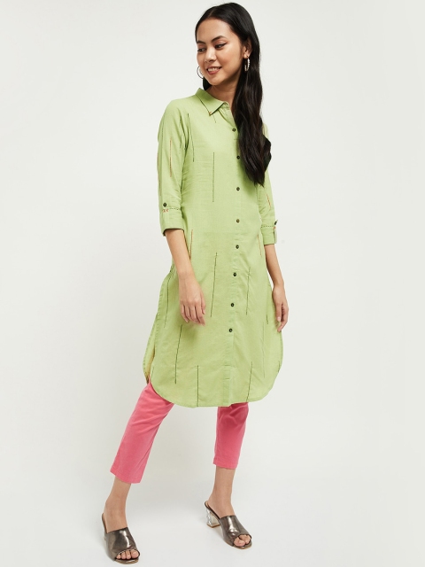 

max Women Green Striped Pathani Kurta