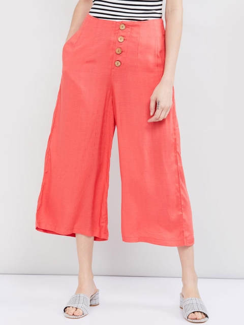 

max Women Coral Pink Solid Straight Palazzos
