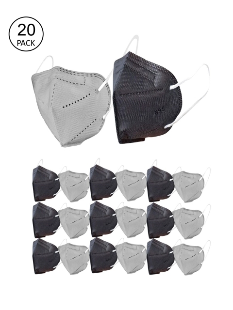 

OOMPH Unisex Pack of 20 Black & Grey Solid 5-Ply Reusable N95 or KN95 Masks