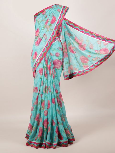 

Pothys Blue Printed Poly Georgette Saree