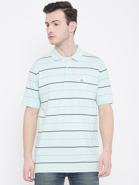 

Duke Men Blue Striped Polo Collar T-shirt