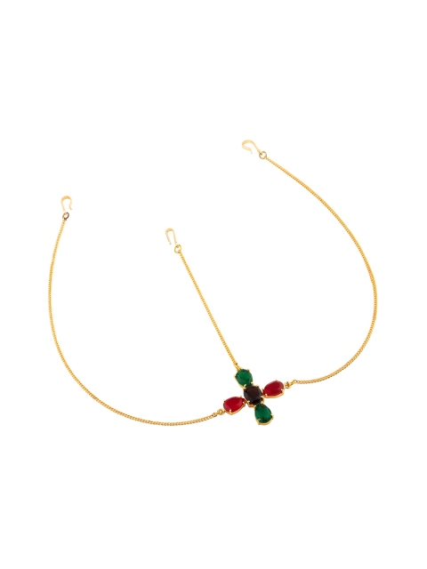 

Voylla Gold-Plated Red & Green Stone Studded Matha Patti