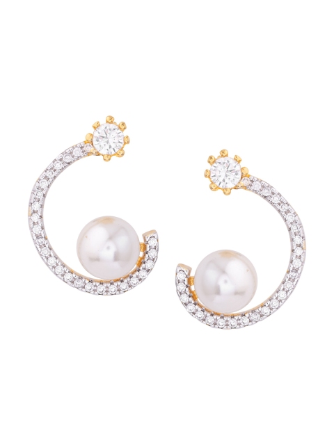 Voylla Gold-Plated & White CZ Geometric Drop Earrings