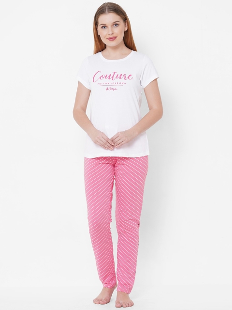 

Sweet Dreams Women White & Pink Printed Night Suit