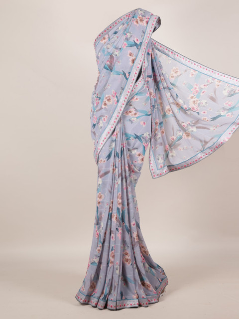

Pothys Grey Printed Poly Georgette Saree