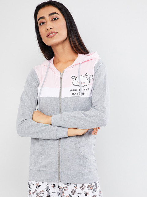 

max Women Grey Melange & Pink Colourblocked Sporty Jacket