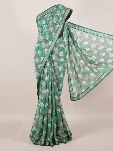 

Pothys Green Printed Poly Georgette Saree