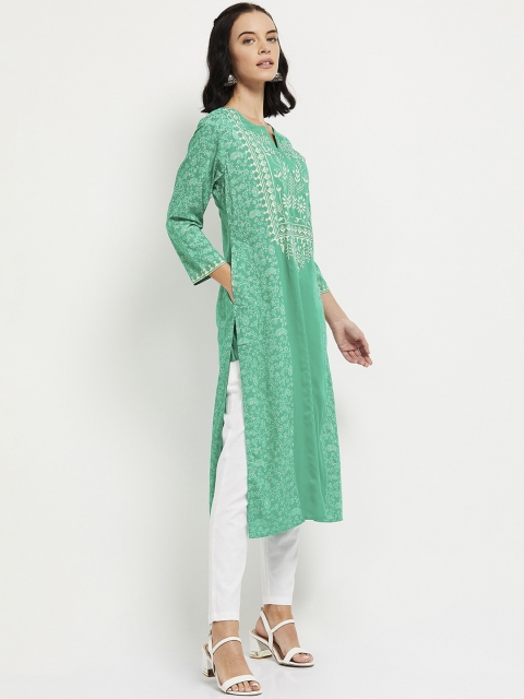 

max Women Green Printed Straight Kurta