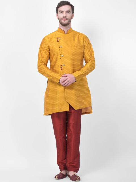 

SG LEMAN Men Yellow & Maroon Solid Kurta with Pyjamas